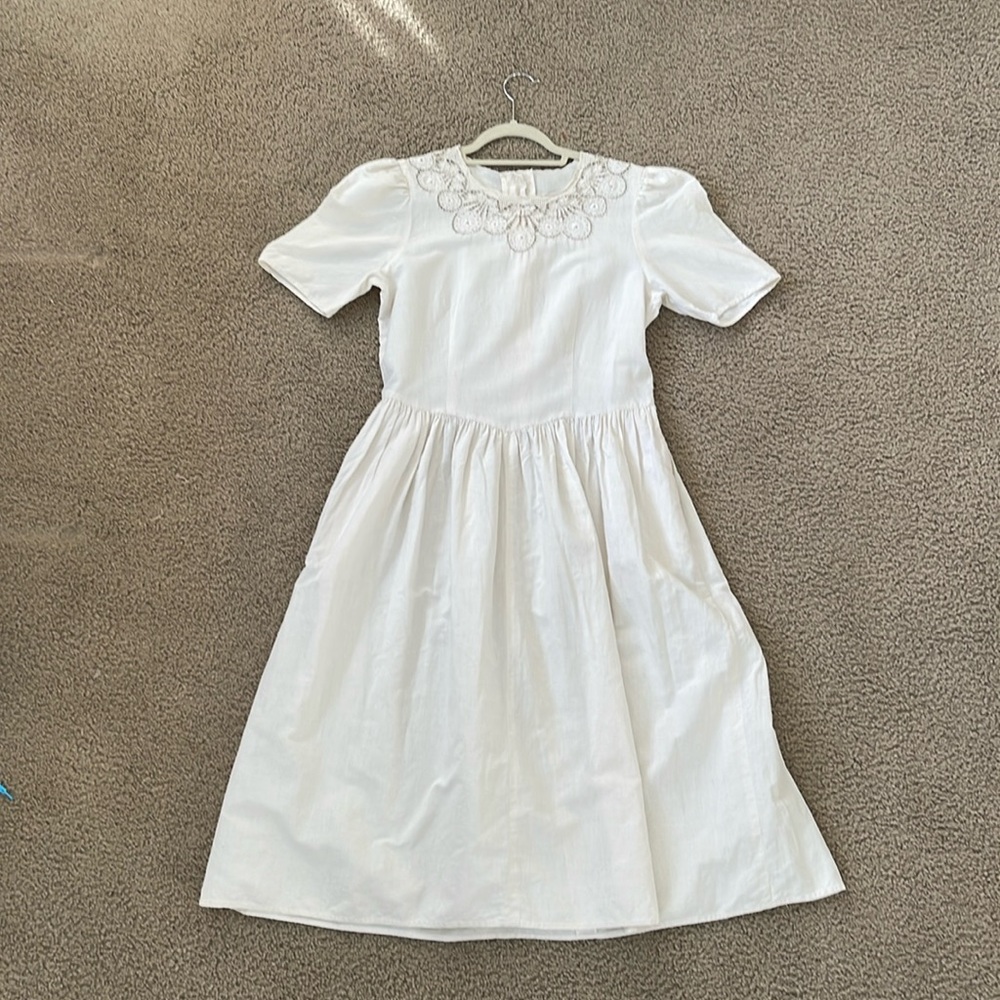 Vintage White Cotton Maxi Dress with Lace Detail